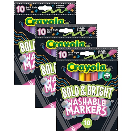 Crayola Bold & Bright Washable Broadline Markers, 10 Colors, 30PK 58-7735